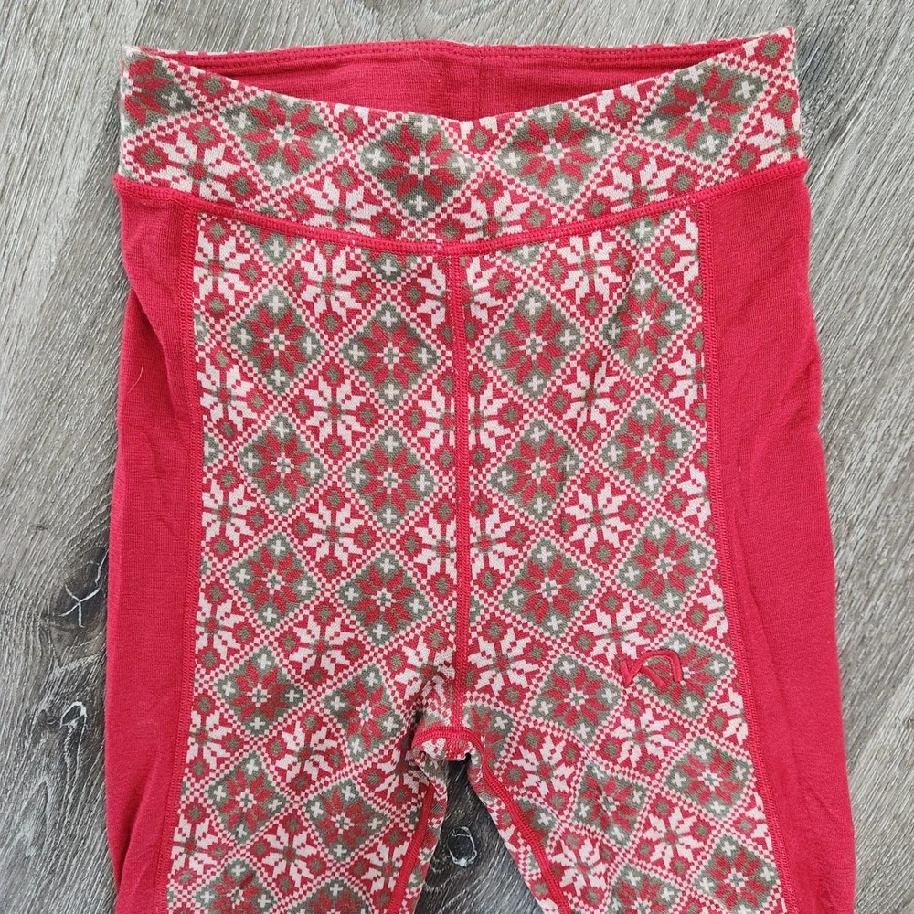 Kari Traa Rose High Waist Pants Red Merino Wool Thermal Base Layer Leggings XS